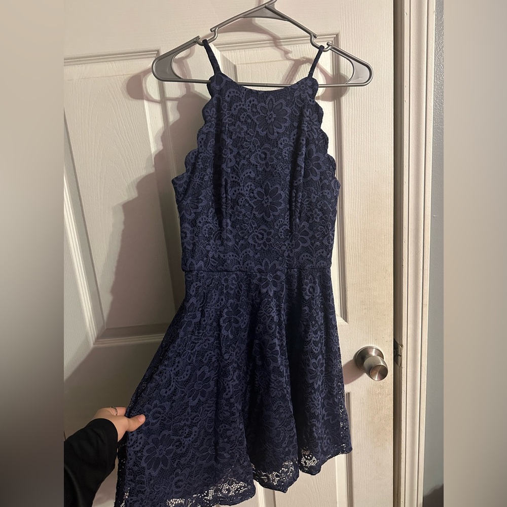 by & by Navy Blue Floral Lace Halter Top Dress